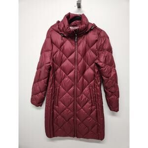Michael Kors Women's Long Maroon Red Quilted Packable Down Puffer Jacket, Size L